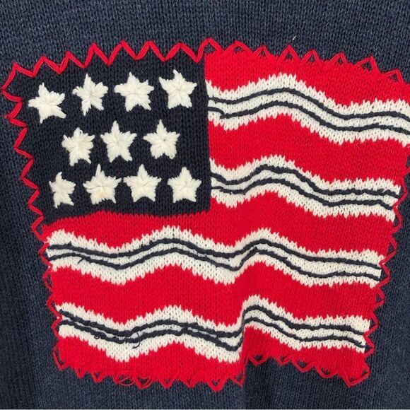 Quacker Factory USA Flag Sweater Womens Medium Patriotic July 4th Stitched Stars - Picture 2 of 12